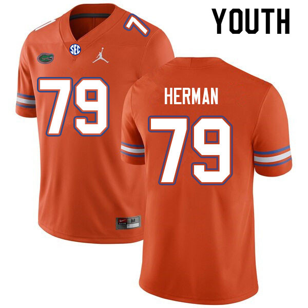 Youth #79 Jordan Herman Florida Gators College Football Jerseys Sale-Orange